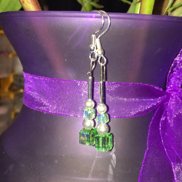 Jewelry Handcrafted Silver With Square Green Crystals Poshmark